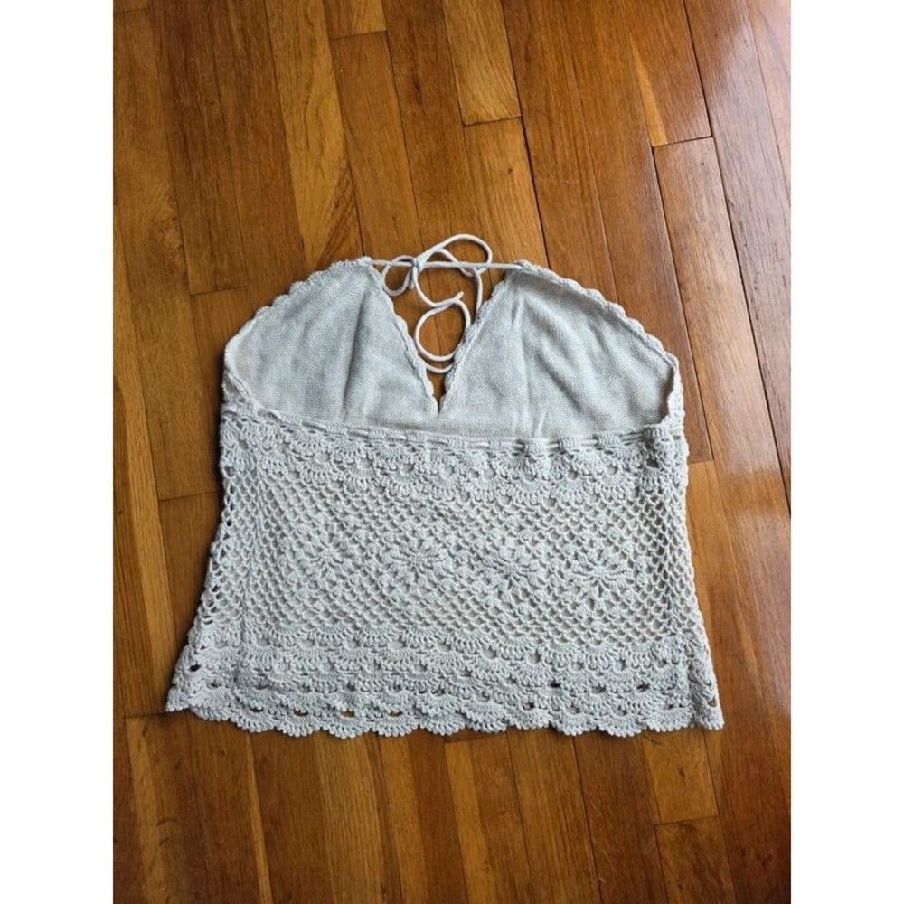 NWT Vintage Crochet Halter Top - Size L Cottagecore Lace Tie Neck - Size L - Picture 4 of 6